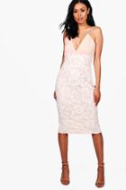 Boohoo Boutique Millie Lace Skirt Strappy Midi Dress Blush