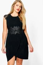 Boohoo Plus Megan Boutique Crochet Wrap Dress Black