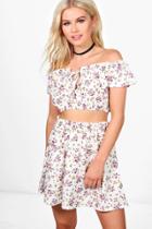 Boohoo Rosie Floral Off Shoulder & Skirt Co-ord Multi