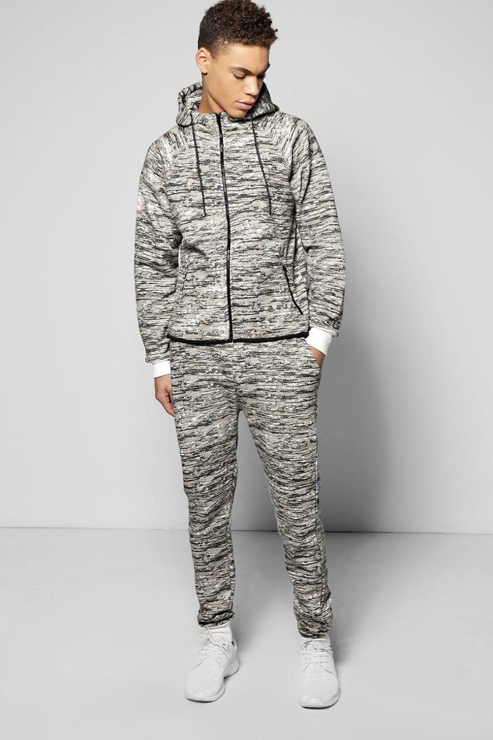 Boohoo Space Dye Hoodie With Scoop Hem Tracksuit Khaki