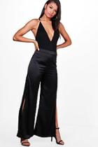 Boohoo Neave Satin Side Split Wide Leg Trousers