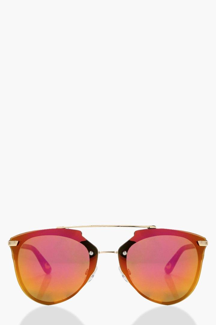 Boohoo Lena Double Bridged Mirrored Sunglasses Yellow