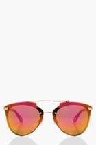 Boohoo Lena Double Bridged Mirrored Sunglasses Yellow