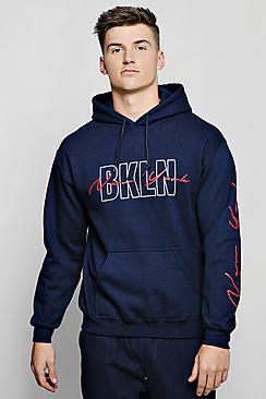 Boohoo Brooklyn Chest And Sleeve Print Hoodie