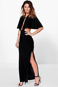 Boohoo Gigi Keyhole Detail Cape Maxi Dress