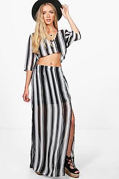 Boohoo Nadia Stripe Crop & Split Maxi Co-ord Set