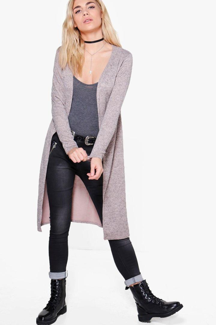 Boohoo Milly Midi Brushed Knit Cardigan Nude