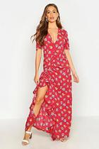 Boohoo Floral Rouched Front Open Back Maxi Dress