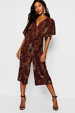 Boohoo Leopard Woven Tie Jumpsuit