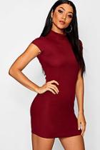 Boohoo High Neck Short Sleeve Ribbed Mini Dress