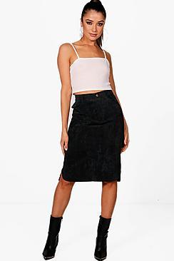 Boohoo Emily Cord Curved Hem Midi Skirt