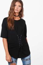Boohoo Tall Kaia Lace Up Front Oversized T-shirt Black