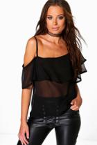 Boohoo Evelyn Woven Frill One Shoulder Top Black