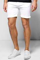 Boohoo Skinny Fit White Denim Shorts In Mid Length White