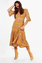 Boohoo Lexi Wrap Front Tierred Bohemian Midi Dress