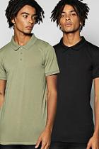 Boohoo Muscle Fit Polo 2 Pack In Black And Khaki