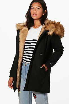 Boohoo Boutique Faux Fur Trim Hood Parka