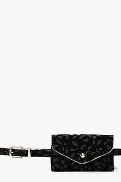 Boohoo Leopard Faux Pony Hair Belt Bag