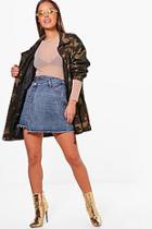 Boohoo Petite Ashlee Double Waistband Denim Skirt