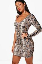 Boohoo Sophia Snake Print Bodycon Dress