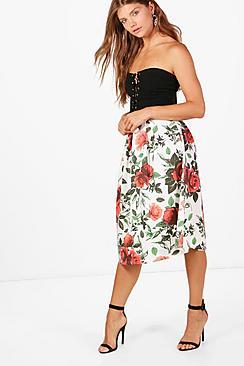Boohoo Tall Eva Floral Pleat Midi Skirt
