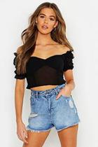 Boohoo Woven Neon Puff Sleeve Peasant Top