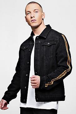 Boohoo Velvet Tape Detail Denim Jacket
