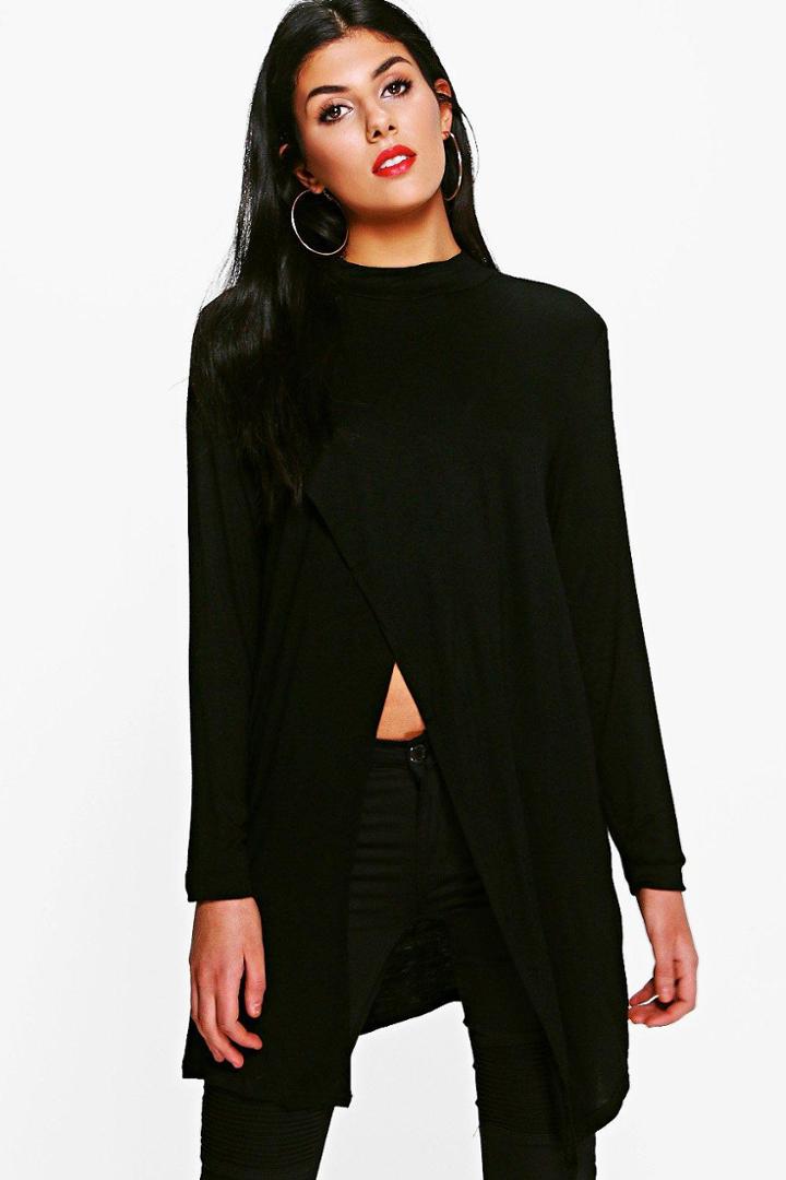 Boohoo Alexia Long Sleeve Wrap Front Top Black