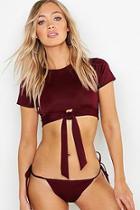 Boohoo Tie Front Beach Top & String Bikini