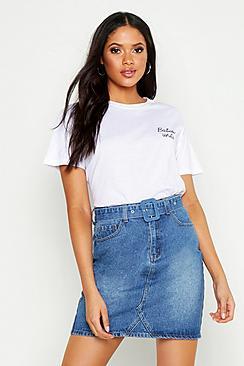 Boohoo Tall Self Belt Denim Skirt