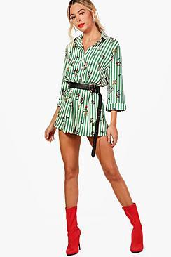 Boohoo Stripe & Floral Twist Front Playsuit