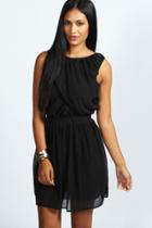 Boohoo Maureen Ruched Detail Chiffon Skater Dress Black