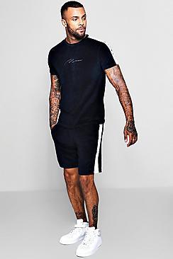 Boohoo Man Signature Velour Tee And Short Set With Tape
