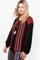 Boohoo Molly Embroidered Smock Top Black