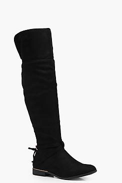 Boohoo Lara Metallic Trim Flat Over The Knee Boot