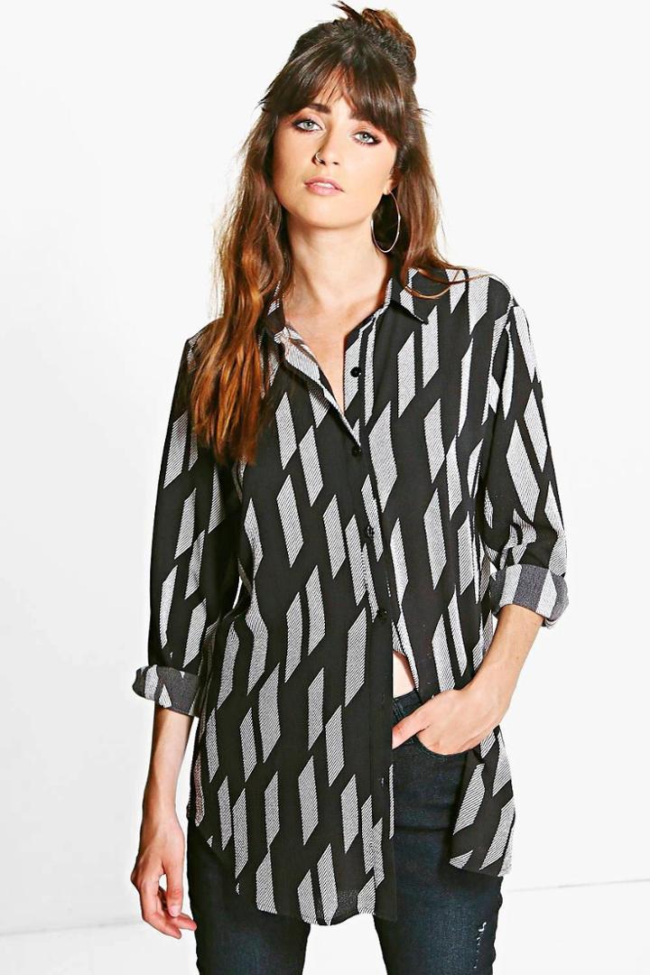 Boohoo Gracie Broken Stripe Oversized Shirt Black