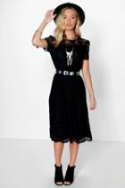 Boohoo Tisha Tie Sleeve Corded Lace Midi Dress Black