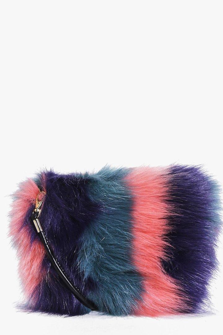 Boohoo Emma Stripe Faux Fur Cross Body Bag Multi