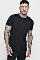 Boohoo Curve Hem Longline Man Embroidered T-shirt