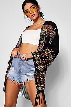 Boohoo Imogen Tile Print Frint Kimono