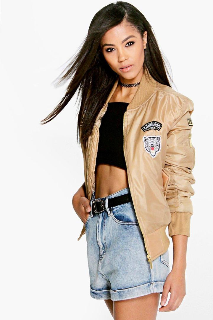 Boohoo Saskia Ma1 Badge Bomber Camel