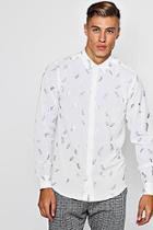 Boohoo Metallic Feather Print Long Sleeve Sheer Shirt