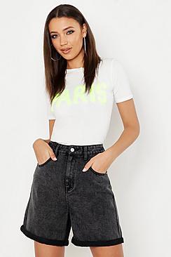 Boohoo Tall Acid Wash Denim Mom Shorts