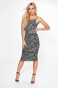 Boohoo Yasmin Strappy Metallic Detail Midi Dress