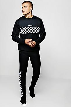 Boohoo Checkerboard Panel Sweater Man Tracksuit