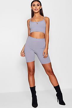 Boohoo Petite Cycle Short + Crop Vest Co-ord