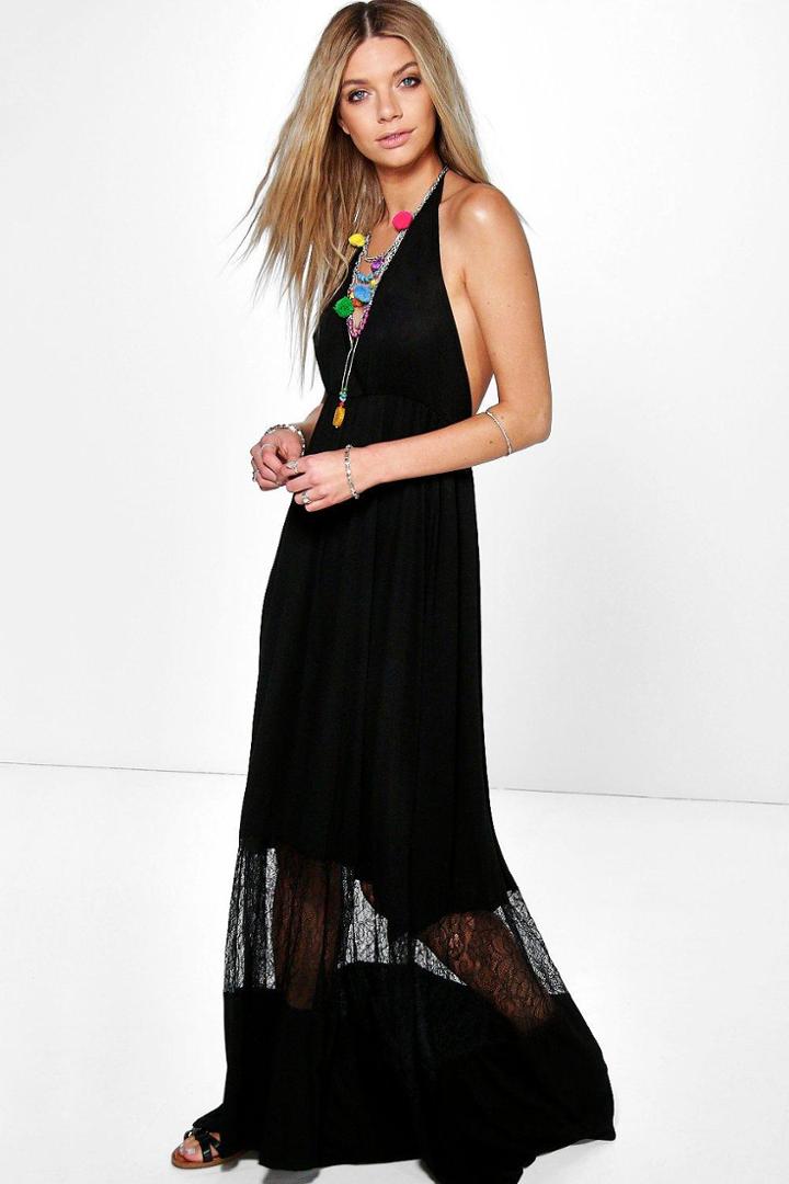 Boohoo Tina Lace Insert Maxi Dress Black