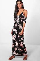 Boohoo Daniella Floral Cold Shoulder Frill Maxi Dress