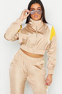 Boohoo Plus Colour Block Zip Detail Tracksuit Top