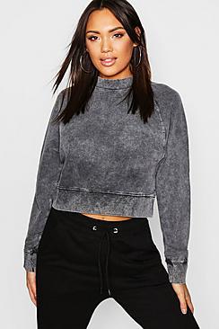 Boohoo Washed High Neck Sweat